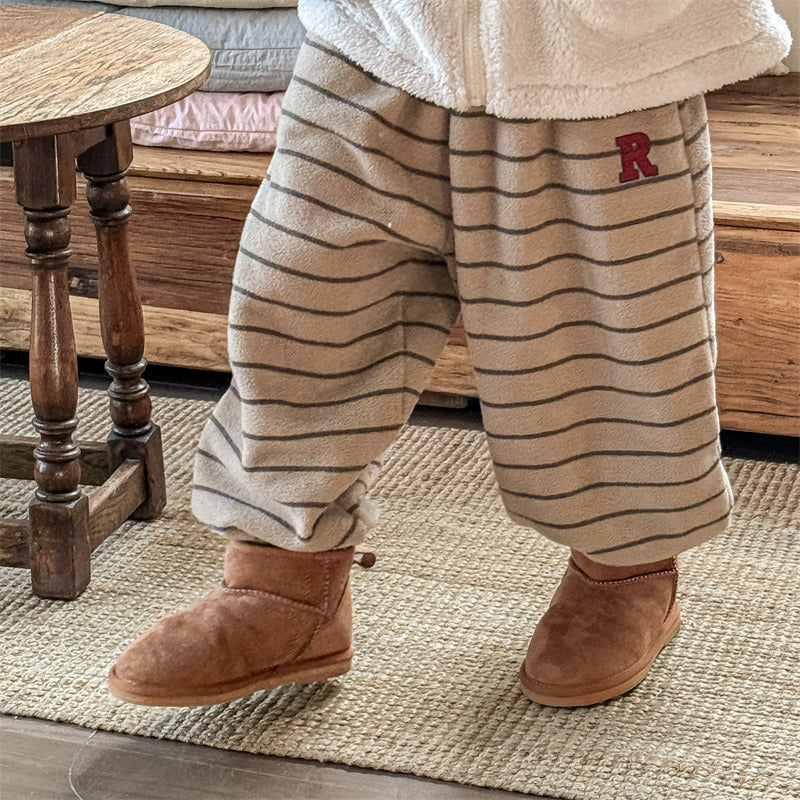 Gestreepte Joggingbroek - Knuffelzacht Unisex, Blauw/Grijs/Beige, Katoen, Maat 0-6 Jaar-More For Mini