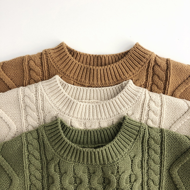 Gebreide Trui met Kabel - Pyong Unisex, Bruin/Groen/Beige, Katoen, Maat 0-6 Jaar-More For Mini