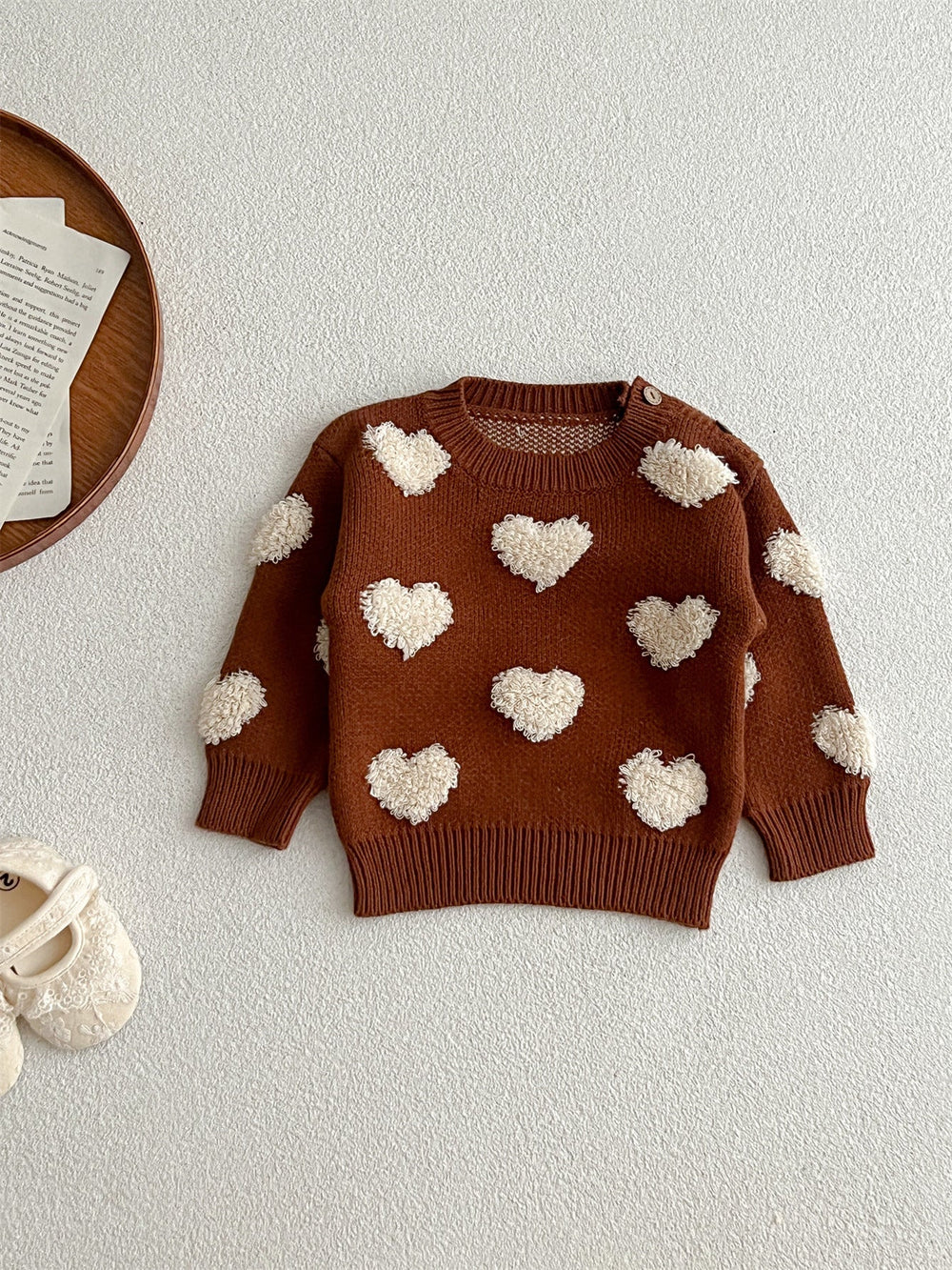 Gebreide Trui - Knitted Love Meisjes, Roze/Bruin, Katoen, 0-3 Jaar-More For Mini