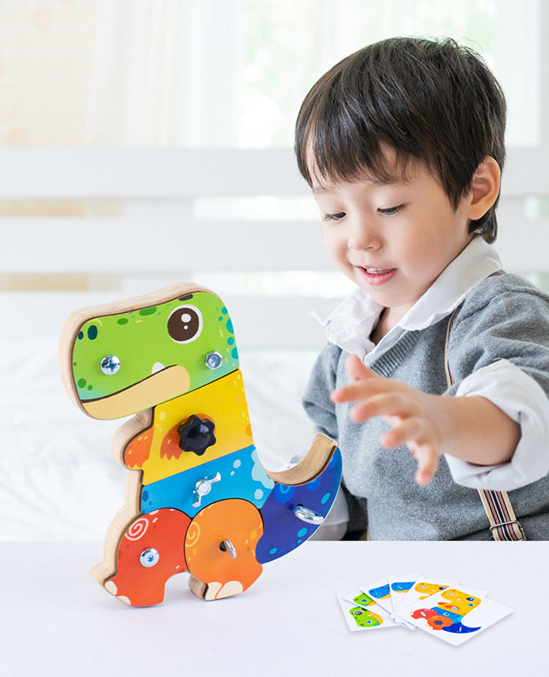 Träbaserad 3D Dino Byggsats – Pedagogiskt STEM-leksak, Bygg & Lek, Motorisk Utveckling, från 2 År More For Mini