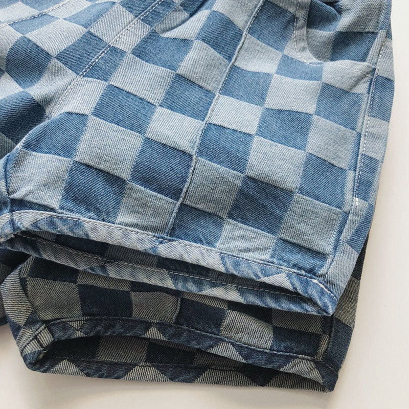 Nolu Checker Shorts – Rutiga Barnshorts Blå – Unisex Sommarshorts i Bomull – Resårmidja – Storlek 0–6 år More For Mini