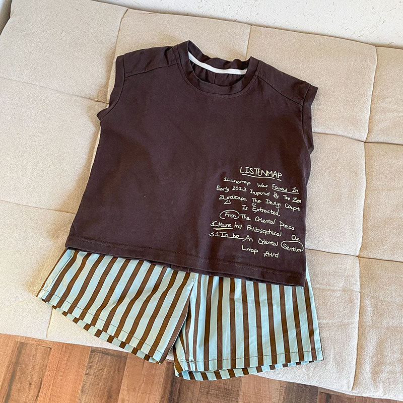 Sommarklädset med Randiga Shorts + T-shirt – Tula Unisex, Rosa/Brun, Bomull, Storlek 0–8 år More For Mini