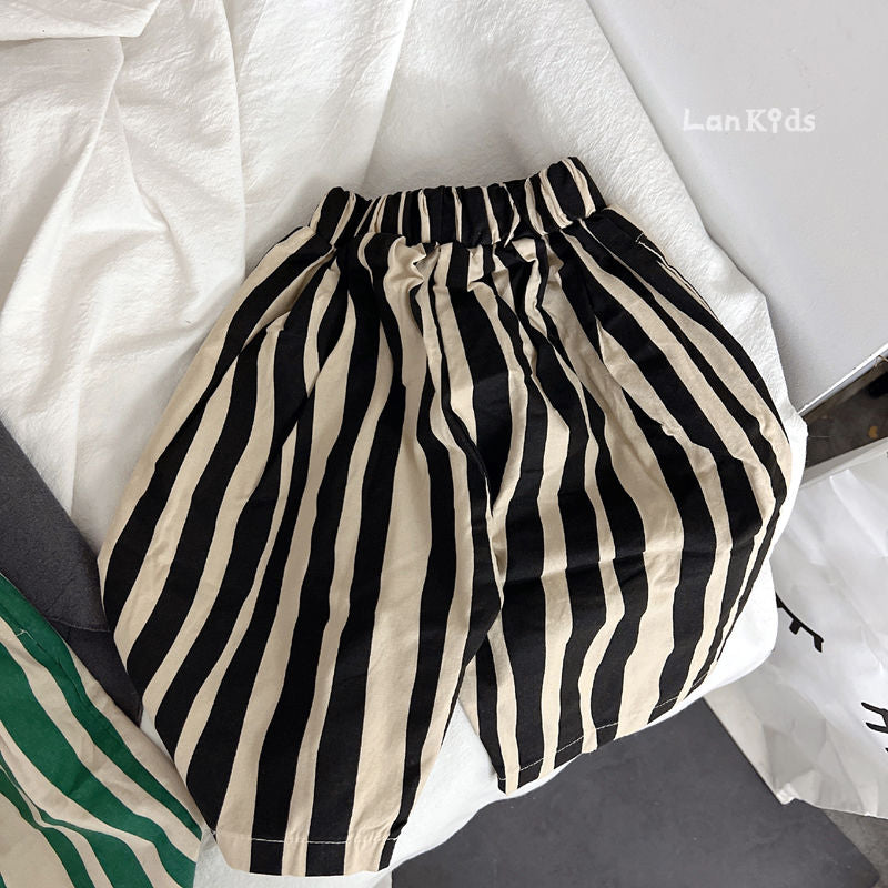 Randiga Barnbyxor – LucaLino Baggy Byxor Unisex, Svart/Grön, Bomull, Storlek 0–6 år More For Mini