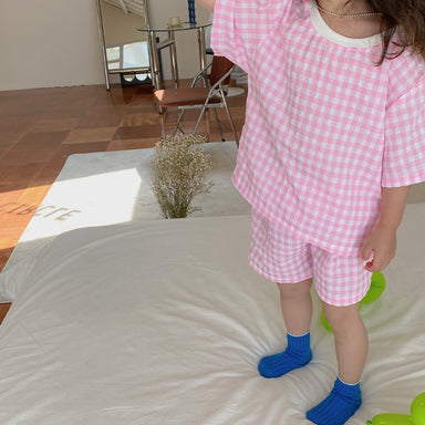 SunnyPixie Rutig Sommarset för Bebis och Barn – T-shirt & Shorts | Bomull | Storlek 0–6 år More For Mini