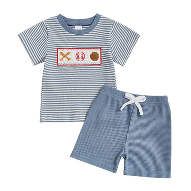 Baseball Stripe Zomerset Baby & Peuter | Gebreid T-shirt & Short | Knit Katoen | 0–3 Jaar | Sportieve Look voor Jongens More For Mini
