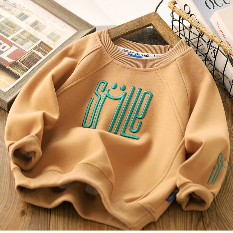 Sweater met Print - Smile Unisex, Groen/Bruin/Wit, Katoen, Maat 5-10 Jaar-More For Mini