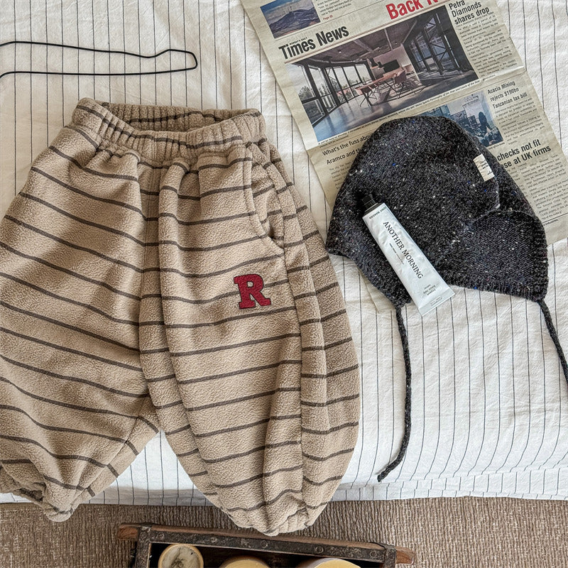 Gestreepte Joggingbroek - Knuffelzacht Unisex, Blauw/Grijs/Beige, Katoen, Maat 0-6 Jaar-More For Mini