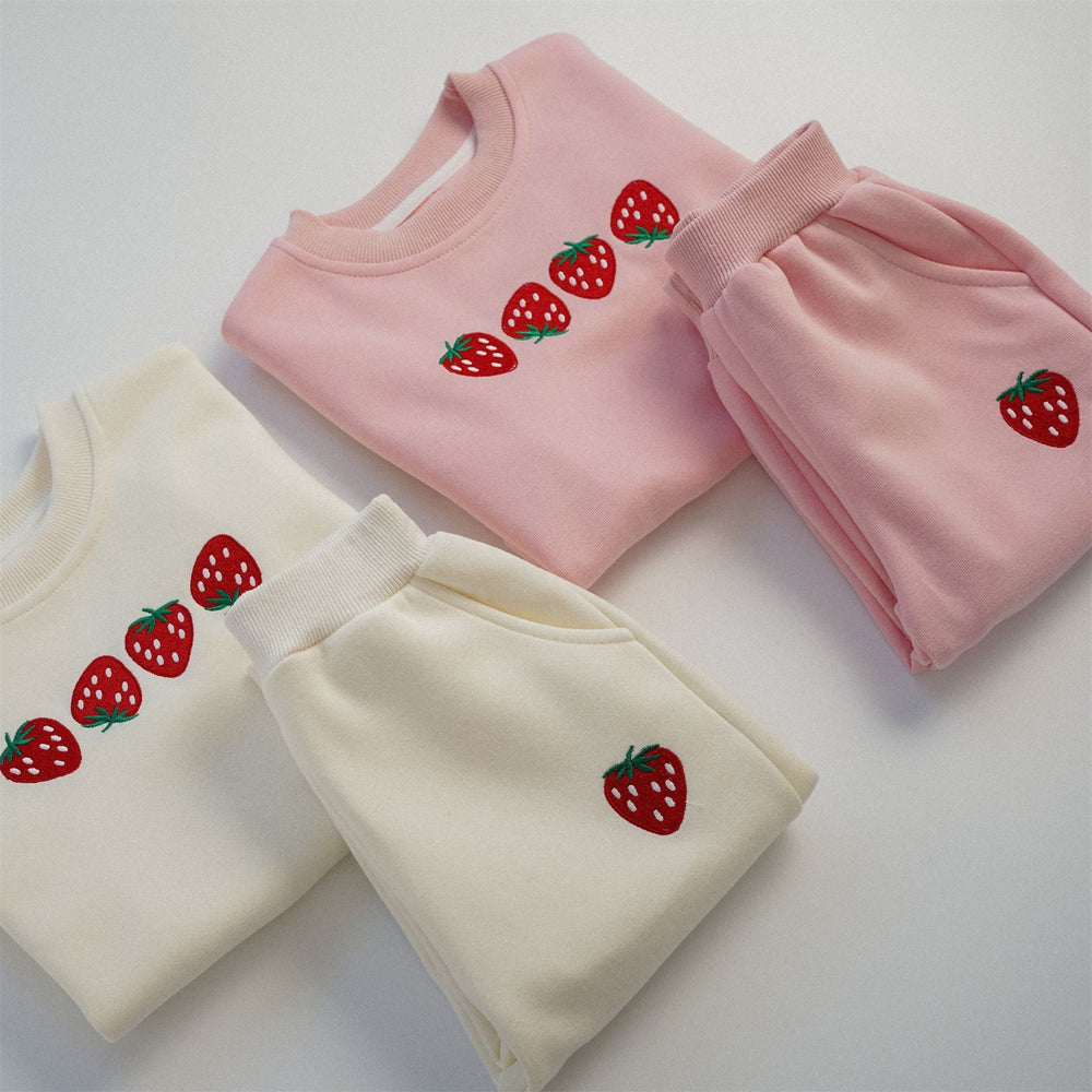Träningsdräkt med jordgubbstryck – BerryBunch Flickor, Rosa/Vit, Bomull, Storlek 0–6 år More For Mini