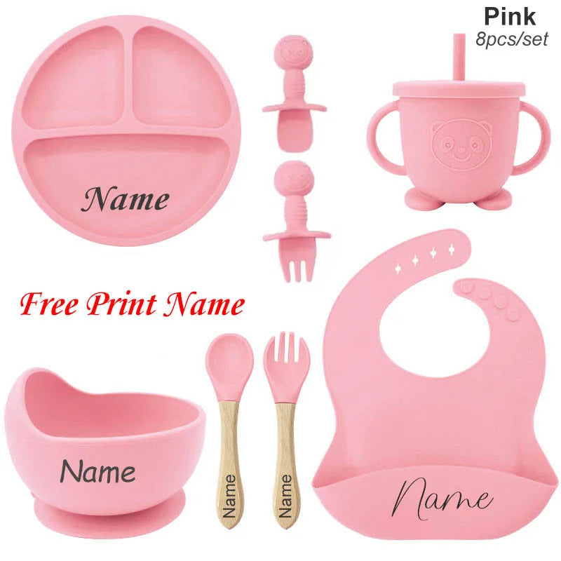 Personifierad Baby Matset med Namn – BPA-fri Silikon | 8-delar More For Mini