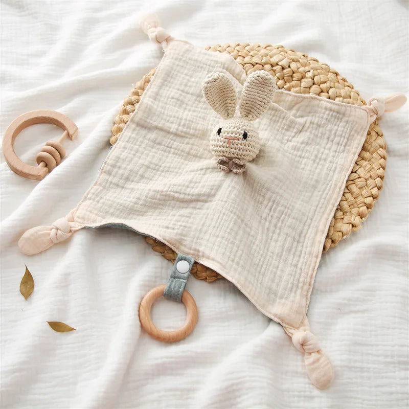 Knuffeldoekje voor Baby met Houten Bijtring en Rammelaar - 100% Katoen | Ideaal voor Doorkomende Tandjes & Comfort More For Mini