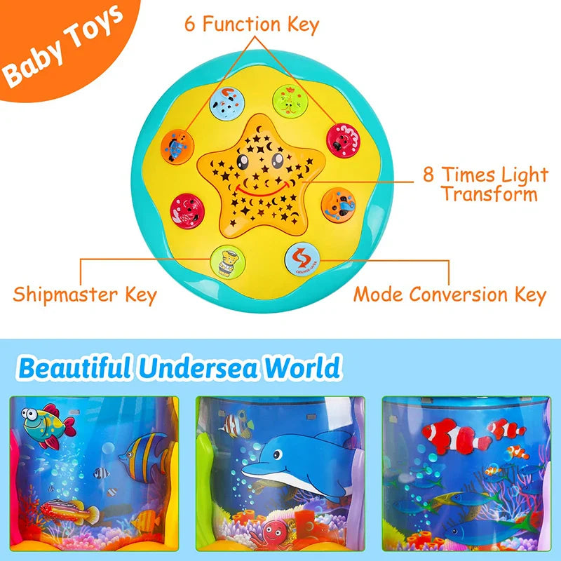 Montessori Tummy Tijd Projector – Oceaan Wereld Projectie, Zintuiglijke Stimulatie, BPA-vrij, Draagbaar, Kalmerende Muziek & Natuurgeluiden-More For Mini