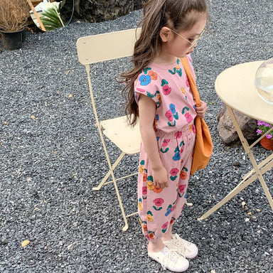 Floree Sommarset Barn – 2-delad bomullsoutfit med blommönster – T-shirt och byxor – Flicka/Baby/Småbarn – Storlek 0–8 år More For Mini