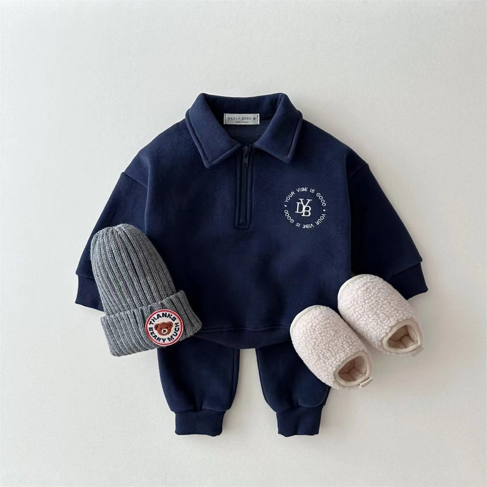Set met Broek en Trui - Winter Luxe Jongens, Wit/Grijs/Blauw, Katoen, Maat 0-5 Jaar-More For Mini