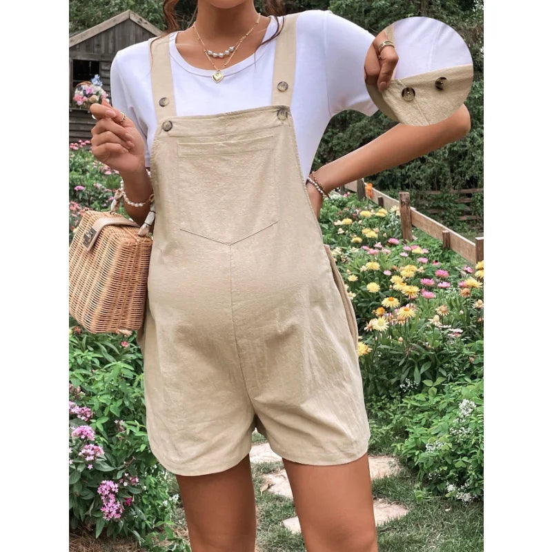 Zwangerschapsoverall Korte Tuinbroek van Katoen – Luchtige Zomer Positiekleding – Comfortabel voor Zwangere Vrouwen (S-XL) More For Mini