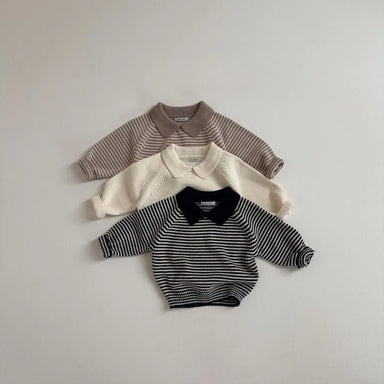 Polo met Strepen - Kabu Unisex, Zwart/Bruin/Wit, Katoen, Maat 0-6 Jaar-More For Mini