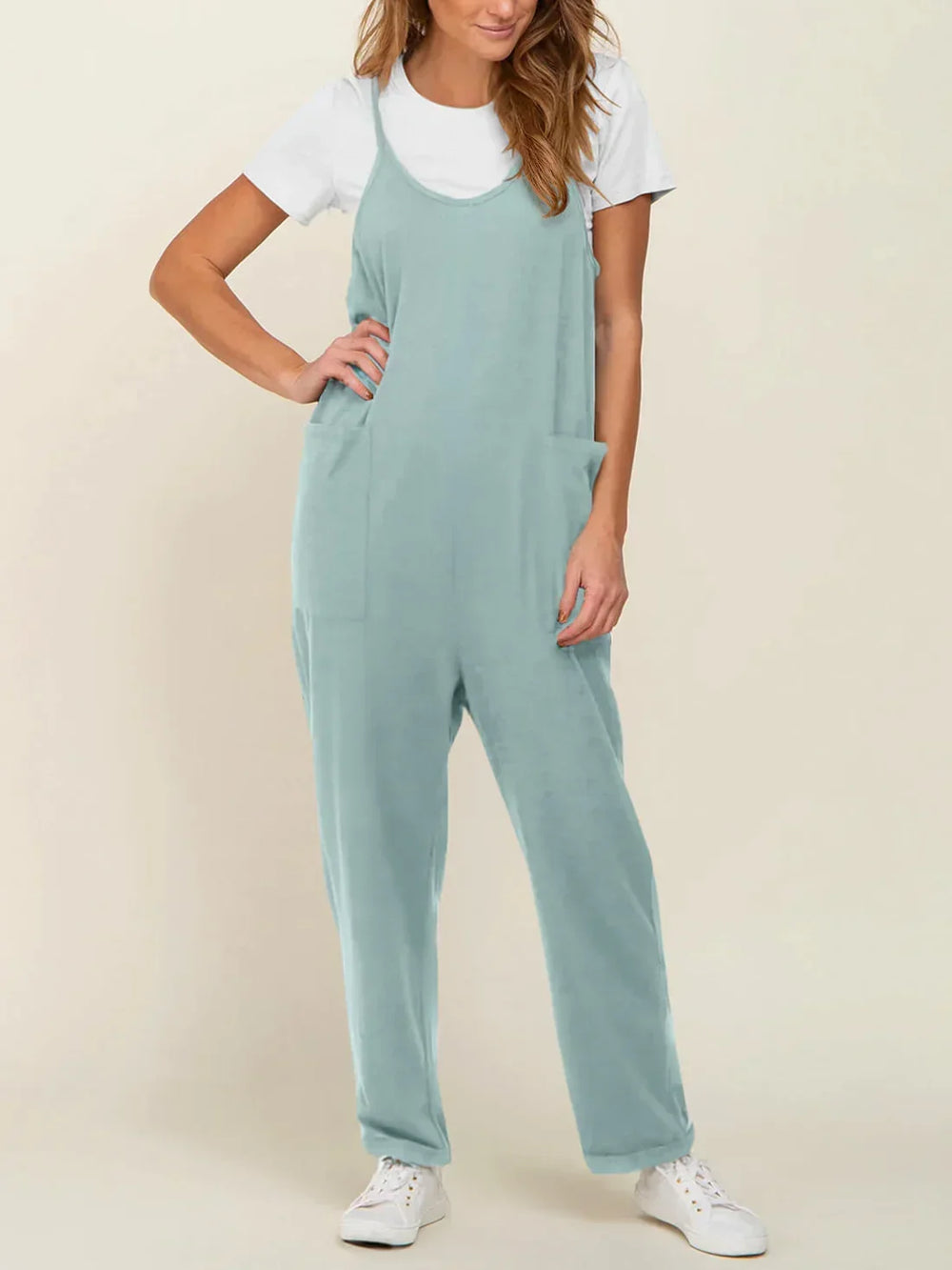 Gravidjumpsuit med stora fickor – ledig passform, stretchig bomullsmix | mammakläder