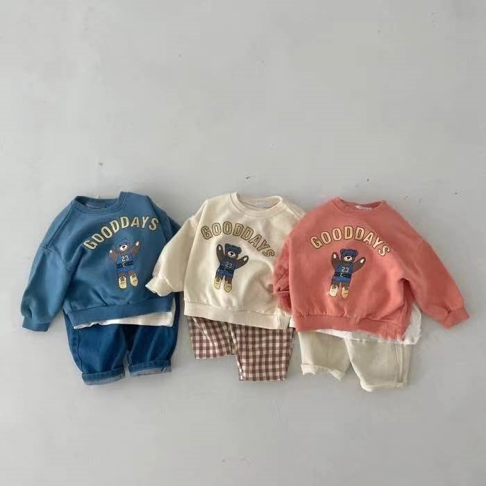 Tröja med björntryck – GoodDays Unisex, Blå/Orange/Vit, Bomull, Storlek 0–2 år More For Mini