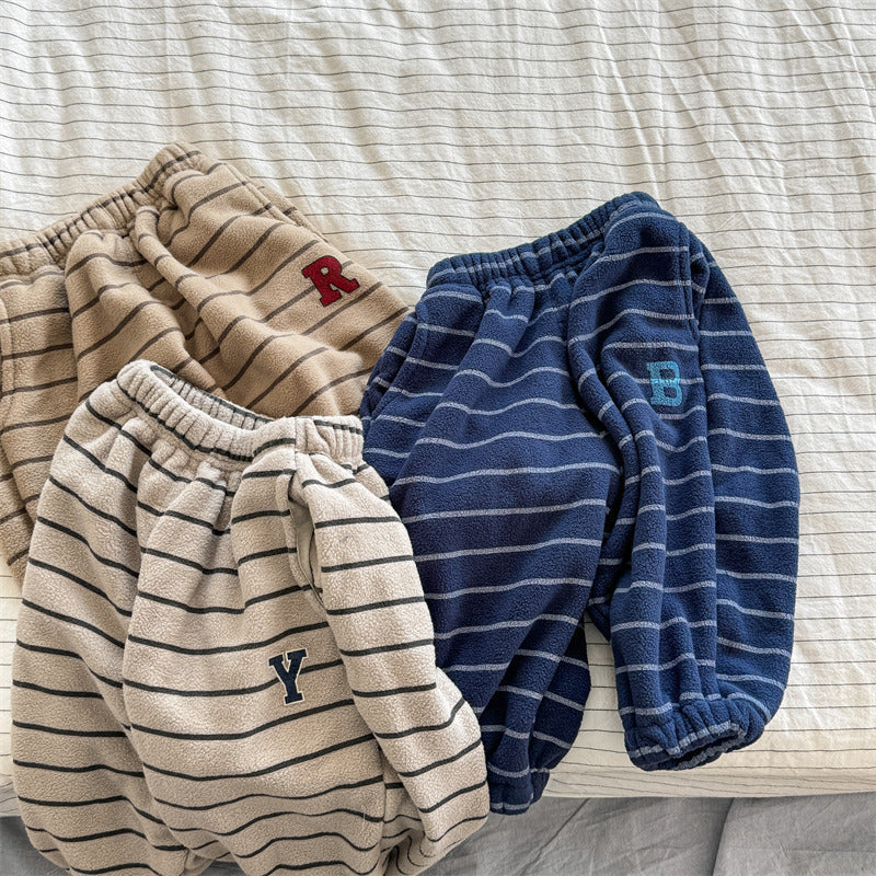 Gestreepte Joggingbroek - Knuffelzacht Unisex, Blauw/Grijs/Beige, Katoen, Maat 0-6 Jaar-More For Mini