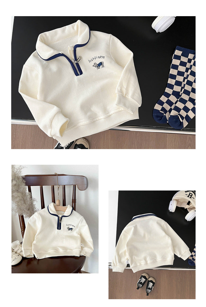 Sweater Vintage Look - Happiness Unisex, Wit, Katoen, Maat 0-4 Jaar-More For Mini