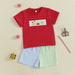 Schooltrain Zomerset Jongens | Rood T-shirt met Treinprint & Gestreepte Short | Katoen & Polyester | 2–6 Jaar | Zomerspeelkleding More For Mini