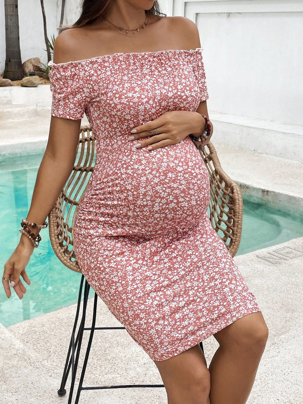 Zwangerschapsjurk Off-Shoulder met Bloemenprint – Comfortabel & Luchtig – Positiekleding Zomer (S - 2XL) More For Mini