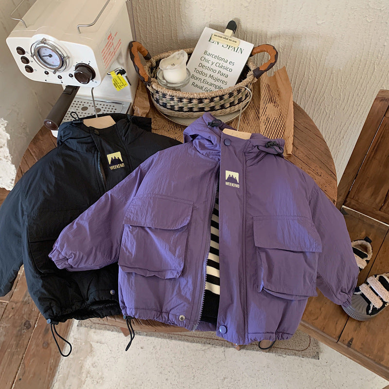 Windjas met Capuchon - Lilo Unisex, Zwart/Paars, Polyester, Maat 0-6 Jaar-More For Mini