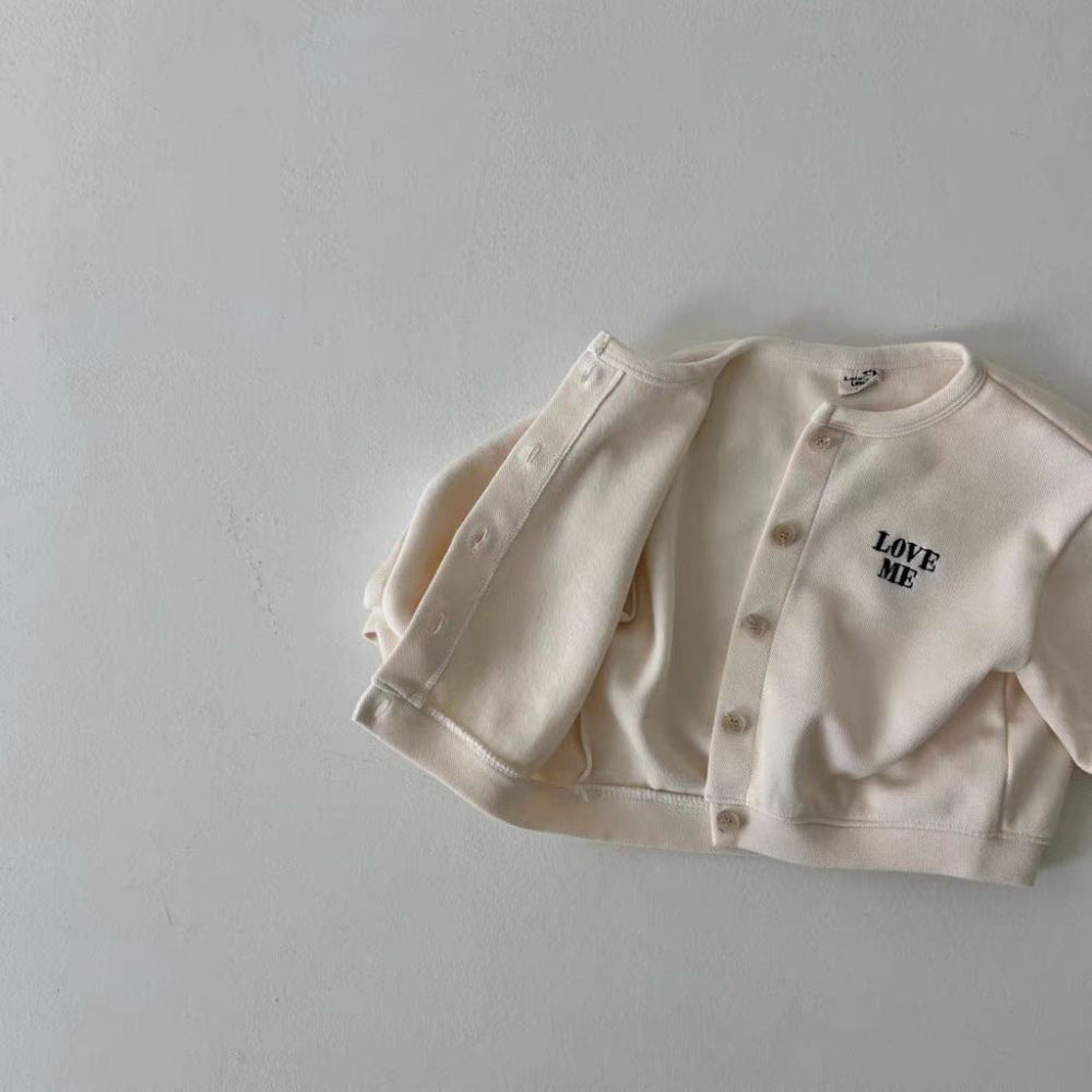 Vest met Love Me borduursel - Tender Meisjes, Blauw/Beige, Katoen, Maat 0-6 Jaar-More For Mini