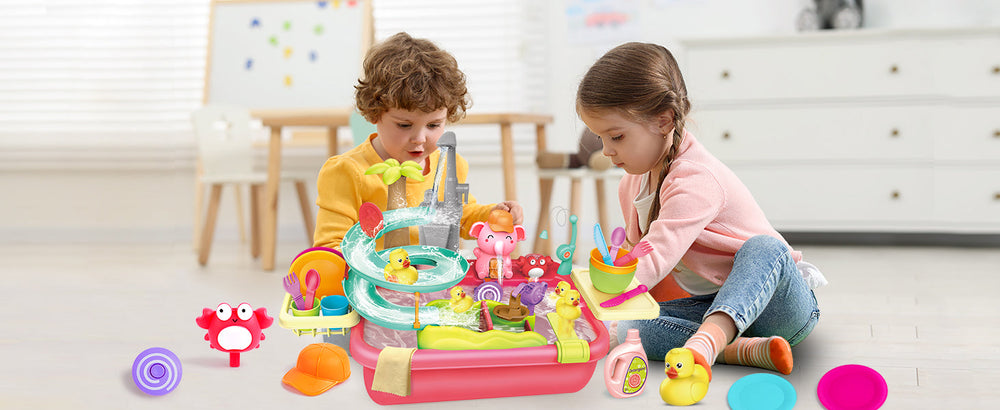 AquaFun PlayPark Vattenlekbord – Lärorik Vattenleksak med Fontän, Rutschkana & Djur | För Inne- & Utelek | För Barn 2–6 År More For Mini