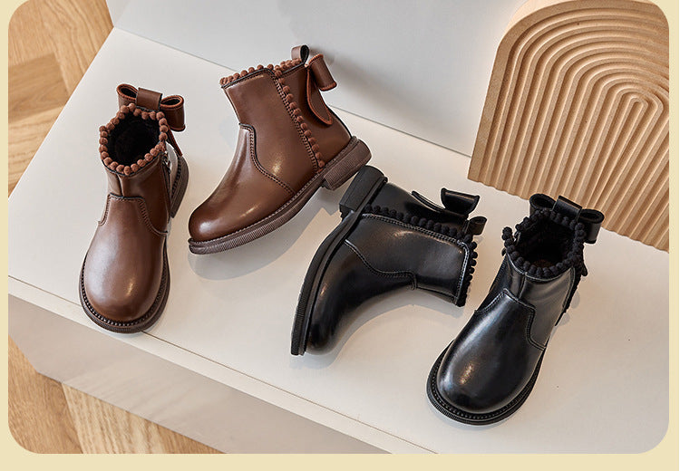 Enkellaars – Nilla Meisjes, Bruin/Zwart, Leer, Maat 23-26-More For Mini
