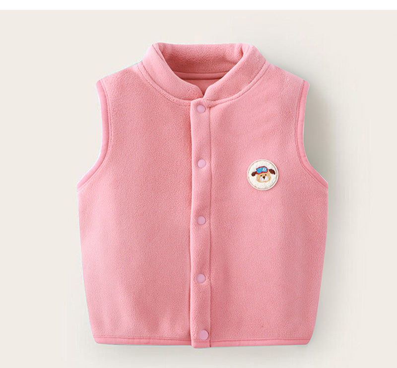 Gilet met Embleem – Woef Unisex, Bruin/Blauw/Roze/Wit, Fleece, Maat 1-5 Jaar-More For Mini