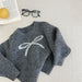 Gebreide Trui met Strik - BowSoft Meisjes, Blauw/Grijs, Katoen, Maat 0-6 Jaar-More For Mini