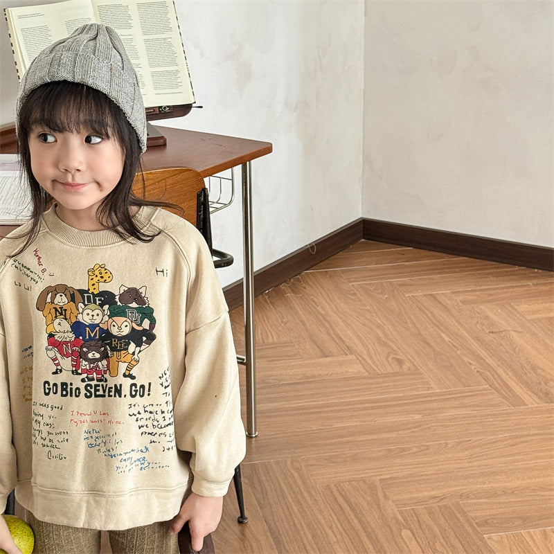 Sweater met Print - FunCrew Unisex, Blauw/Grijs/Beige, Katoen, Maat 0-6 Jaar-More For Mini