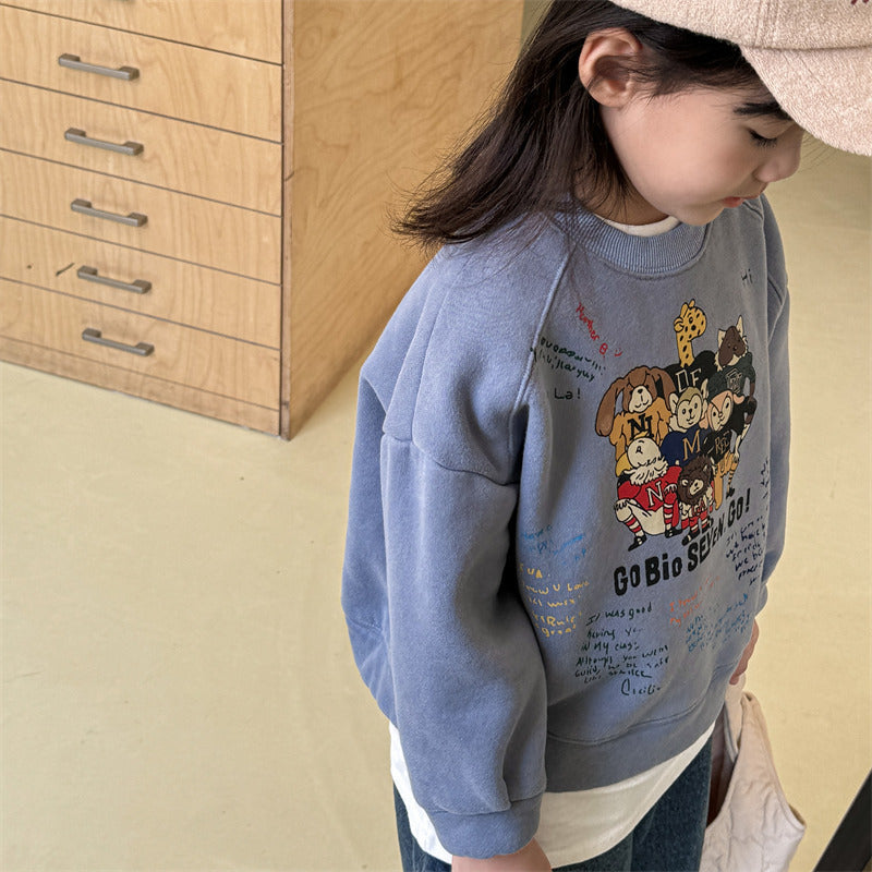 Sweater met Print - FunCrew Unisex, Blauw/Grijs/Beige, Katoen, Maat 0-6 Jaar-More For Mini
