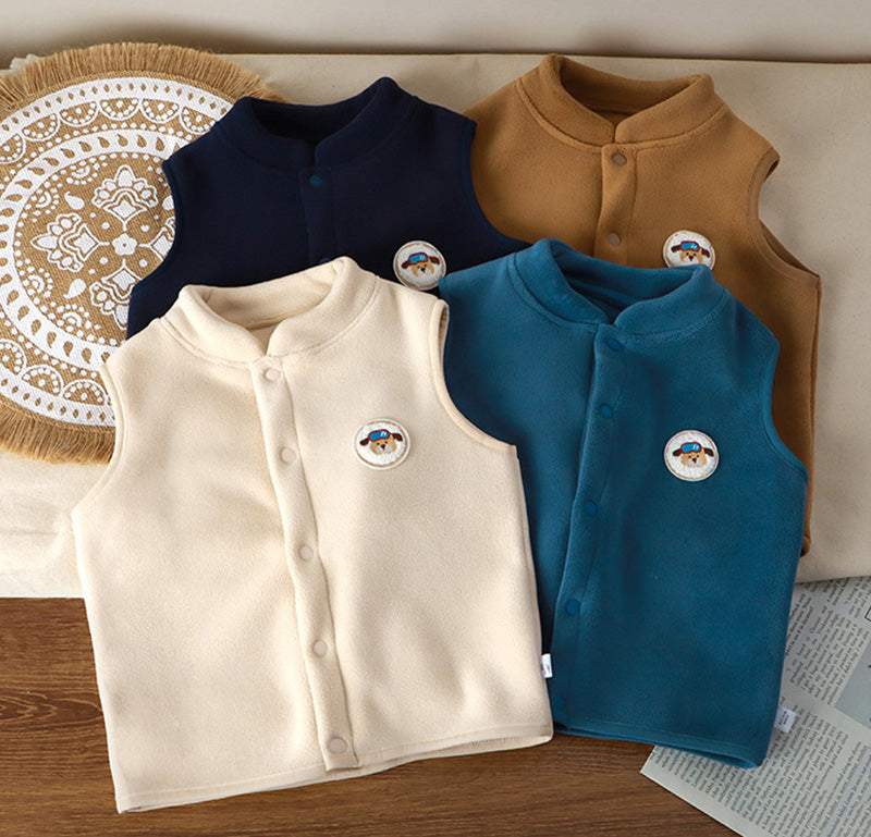 Gilet met Embleem – Woef Unisex, Bruin/Blauw/Roze/Wit, Fleece, Maat 1-5 Jaar-More For Mini