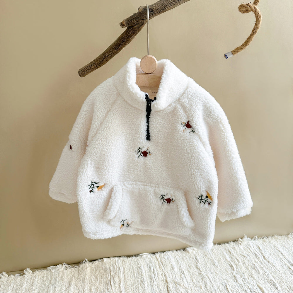 Fleecetrui met Bloemmotief – Meisjes, Wit, Maat 0-3 Jaar-More For Mini