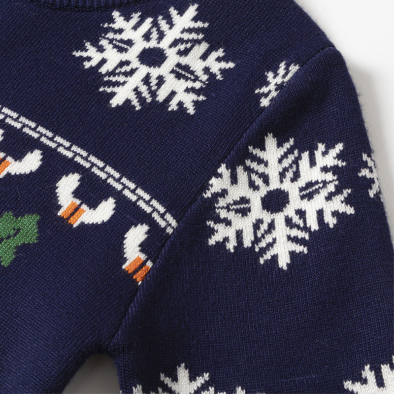 Kersttrui met Rendieren en Sneuwvlokken - Unisex, Rood/Blauw, Katoen, Maat 1-6 Jaar-More For Mini
