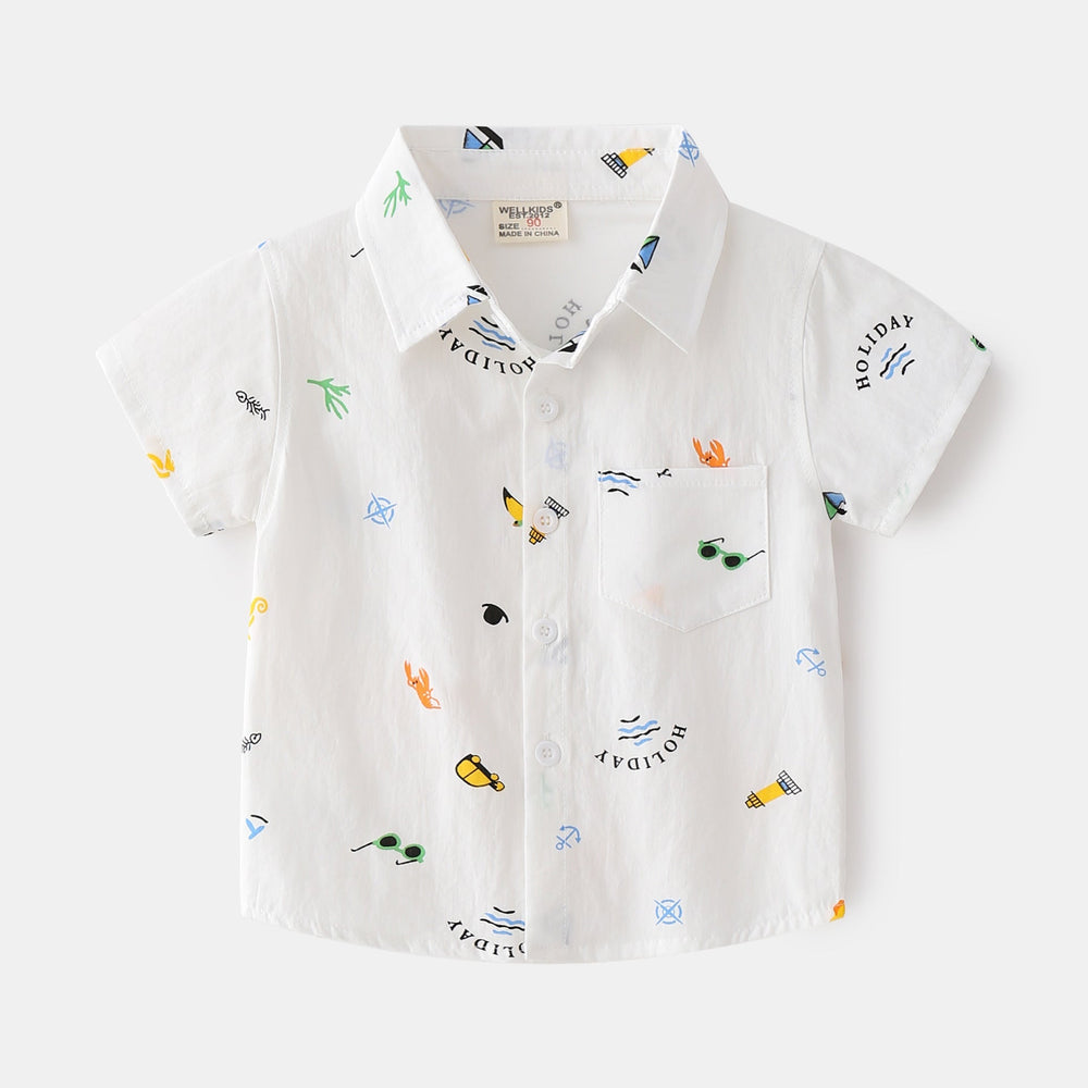 Holiday Button-Up Skjorta för Barn – Somrig bomullsskjorta med lekfulla tryck | Storlek 2–6 år MoreForMini