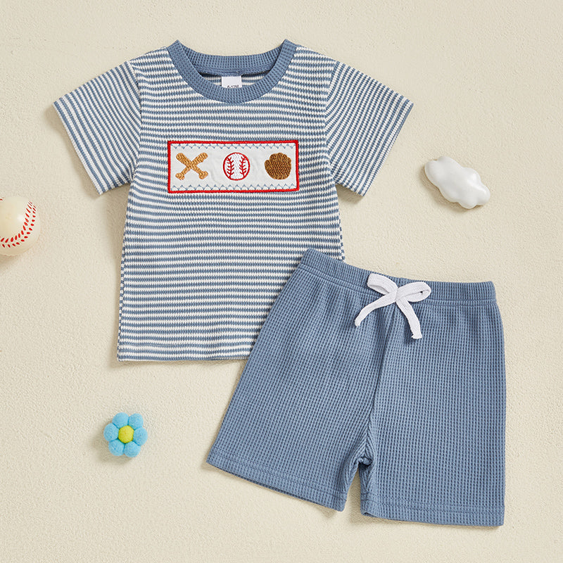 Baseball Stripe Zomerset Baby & Peuter | Gebreid T-shirt & Short | Knit Katoen | 0–3 Jaar | Sportieve Look voor Jongens More For Mini