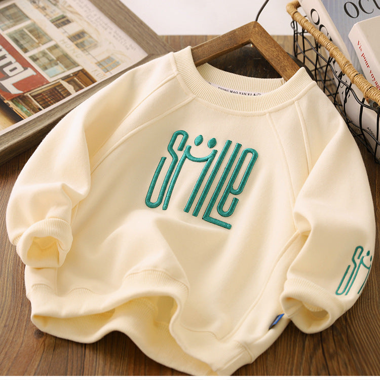 Sweater met Print - Smile Unisex, Groen/Bruin/Wit, Katoen, Maat 5-10 Jaar-More For Mini