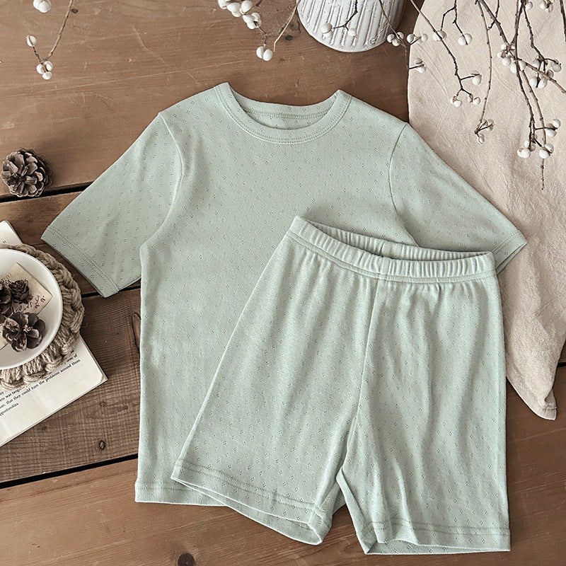 Unisex sommarset i ribbad bomull för baby och småbarn – T-shirt + shorts – Bomull – Little Loom – Gul, Grå, Blå, Rosa, Grön – Storlek 0–4 år MoreForMini