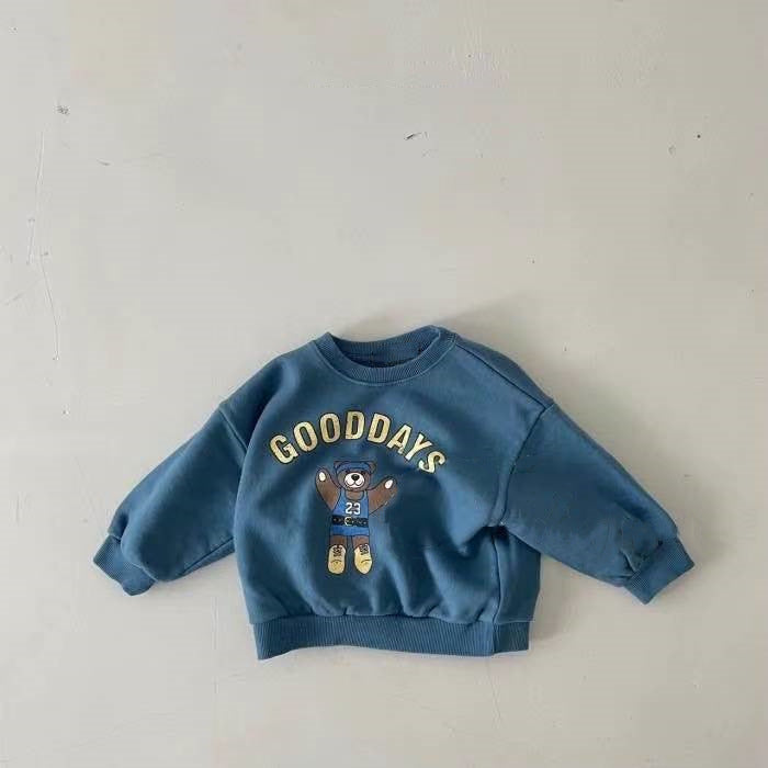 Tröja med björntryck – GoodDays Unisex, Blå/Orange/Vit, Bomull, Storlek 0–2 år More For Mini