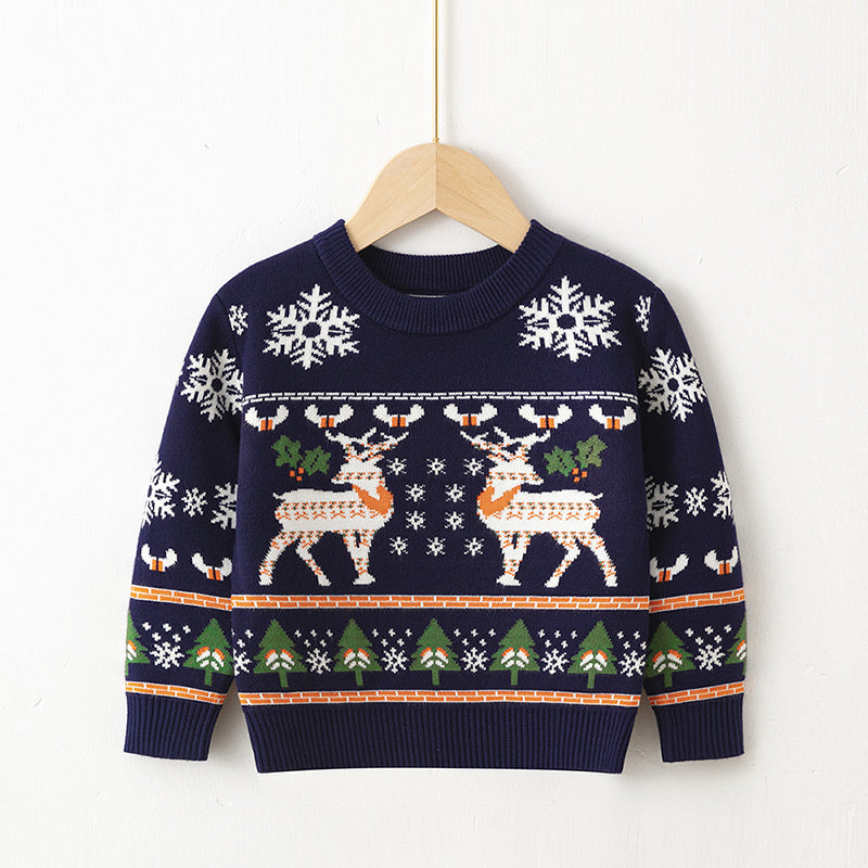 Kersttrui met Rendieren en Sneuwvlokken - Unisex, Rood/Blauw, Katoen, Maat 1-6 Jaar-More For Mini