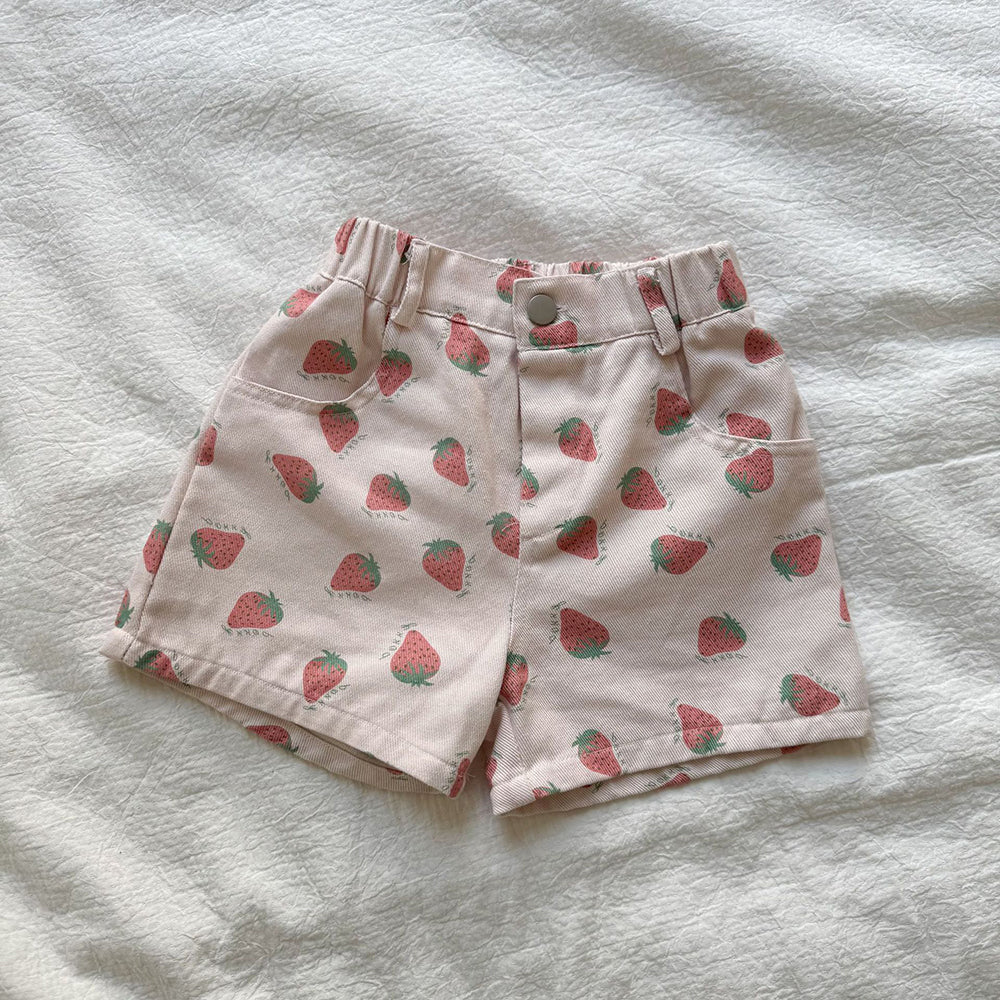 Kortbyxa med Jordgubbar – Baby, Småbarn, Förskolebarn, Barn – Rosa, Bomull, Storlek 0–8 år More For Mini