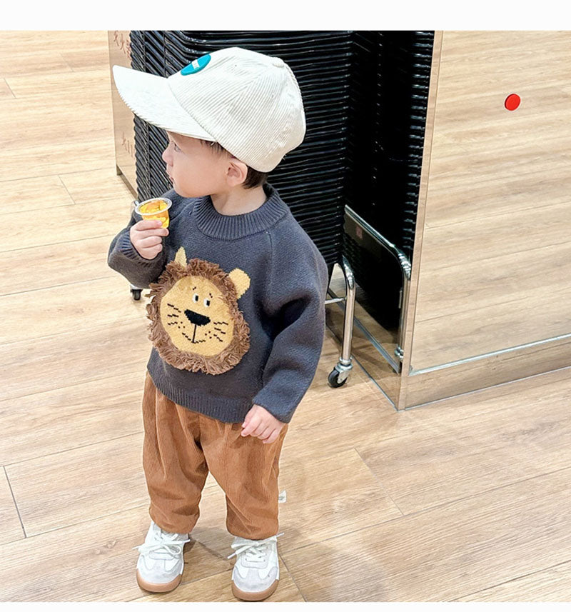 Tröja med Lejon – Lio Tröja Unisex, Beige/Grå, Bomull, Storlek 0–3 år More For Mini