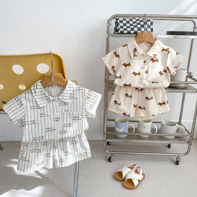 Mini Moments Sommarset Baby – Tröja och shorts i bomull med tryck | Maison Minou | Tax eller text | Storlek 0–4 år More For Mini