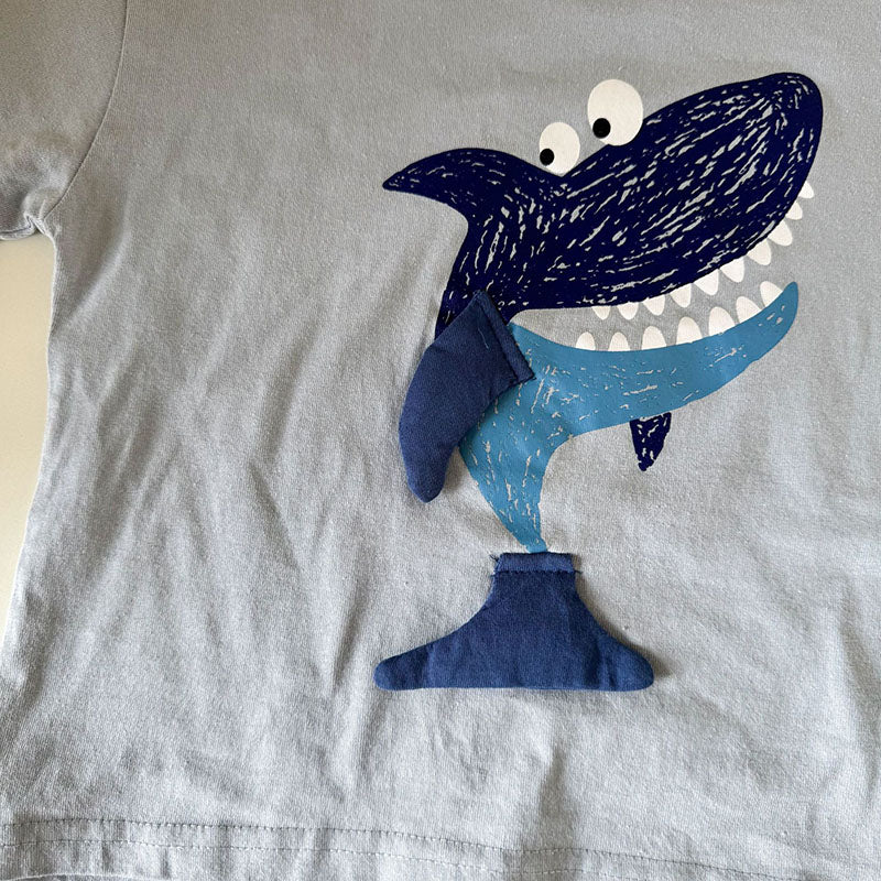3D T-shirt med haj och mås – Baby, Småbarn, Förskolebarn, Barn, Blå/Brun, Bomull, Storlek 0–8 år More For Mini