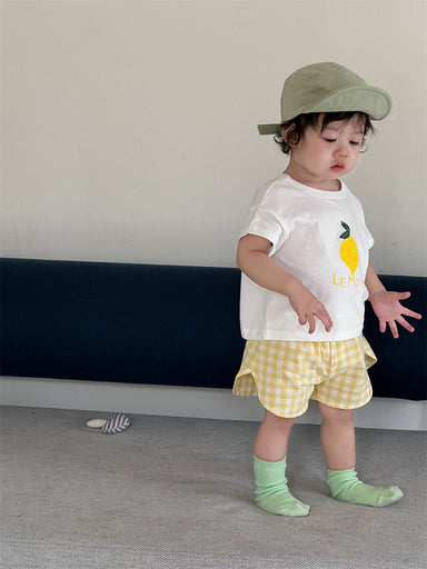 Petit Soleil Baby Sommarset – Citron-T-shirt + Gula Shorts – 100 % Bomull – 0–3 år – Mjuka Babykläder för Flicka/Pojke More For Mini