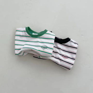 Mini Energy Baby T-shirt – Randig bomullströja med texttryck | Unisex | Storlek 0–3 år More For Mini