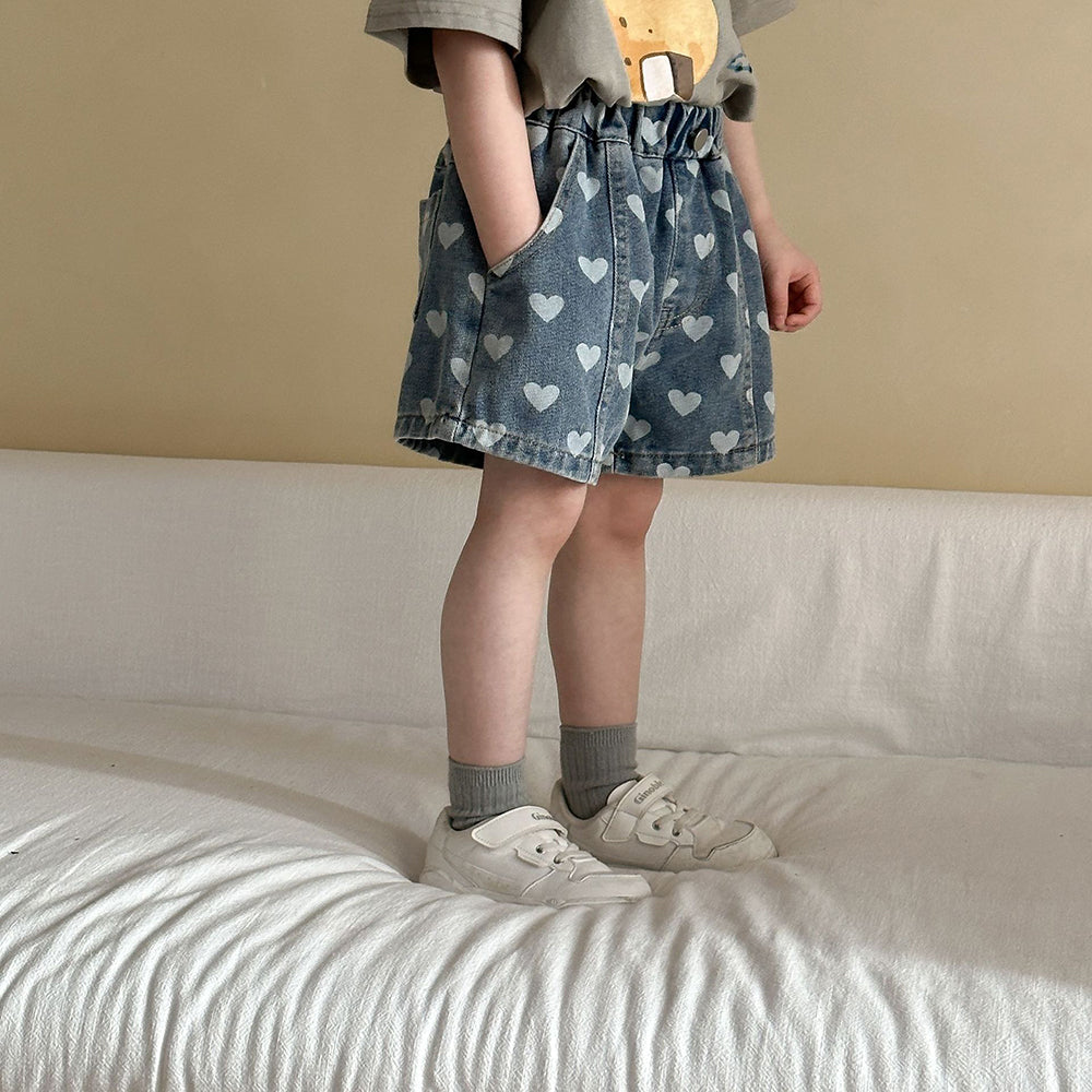 Kort Jeansbyxa med Hjärtan – Liva Denim Shorts Baby, Småbarn, Förskolebarn, Barn – Ljusblå/Mörkblå, Bomull, Storlek 0–8 år More For Mini