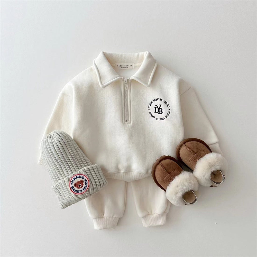 Set met Broek en Trui - Winter Luxe Jongens, Wit/Grijs/Blauw, Katoen, Maat 0-5 Jaar-More For Mini